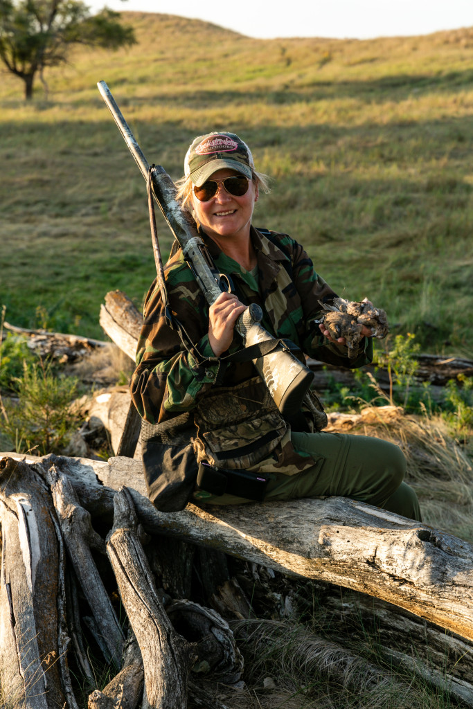 A woman dove hunting.