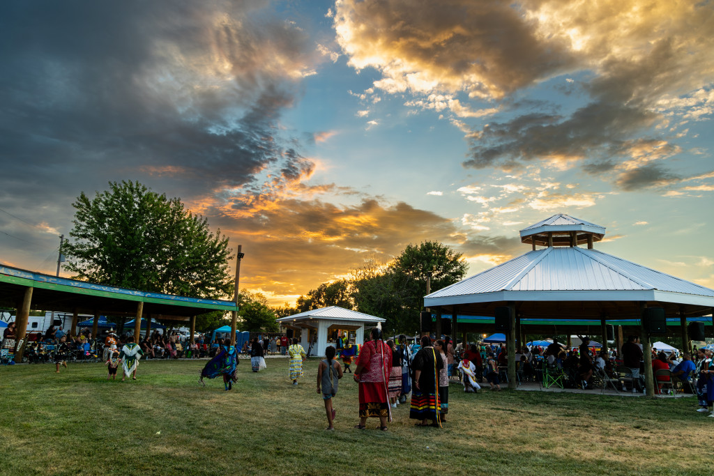 Ponca powwow circle at sunset.