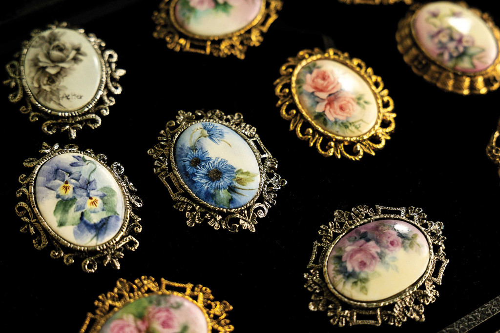 Porcelain rings with flowers painted on them.