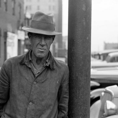 Black and white photo from the Great Depression of a portrait of an unemployed man in Omaha, Nebraska.