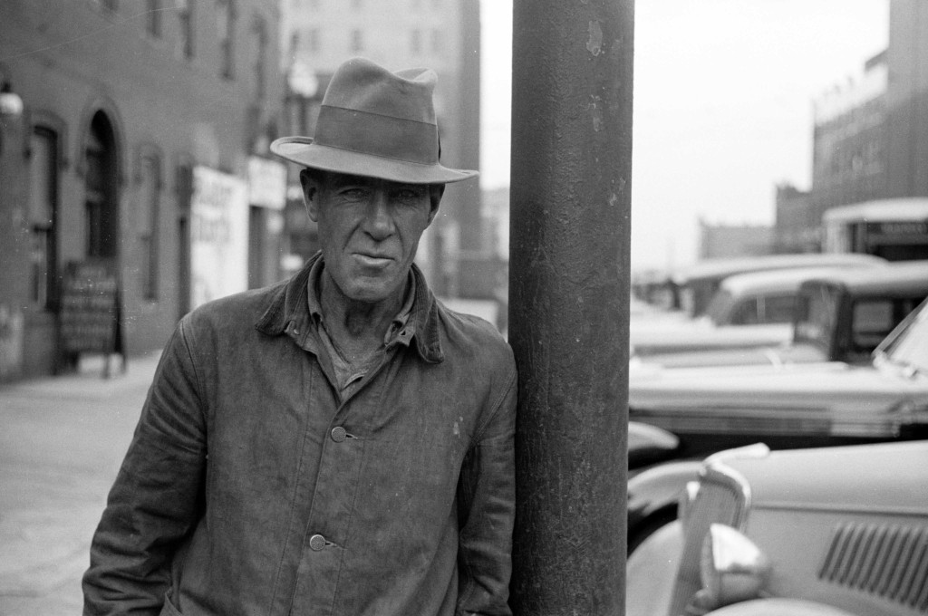 Black and white photo from the Great Depression of a portrait of an unemployed man in Omaha, Nebraska.