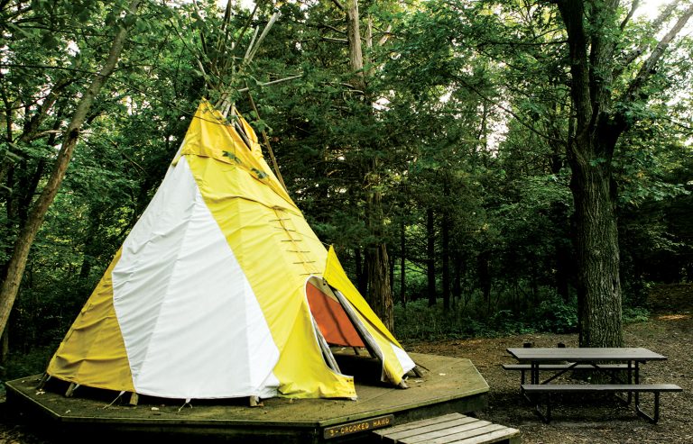 A teepee campground at Platte River State Park.