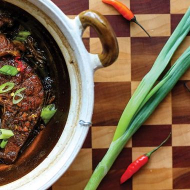 Vietnamese catfish braised in a clay pot.