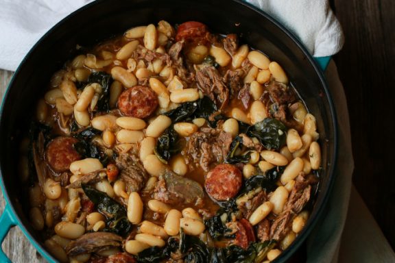 A pot of braised duck and bean stew.