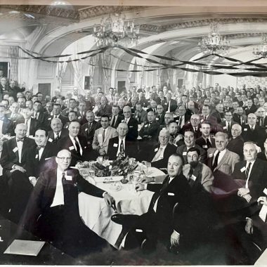 A roomful of men at the wild game party at the Blackstone Hotel in 1958.