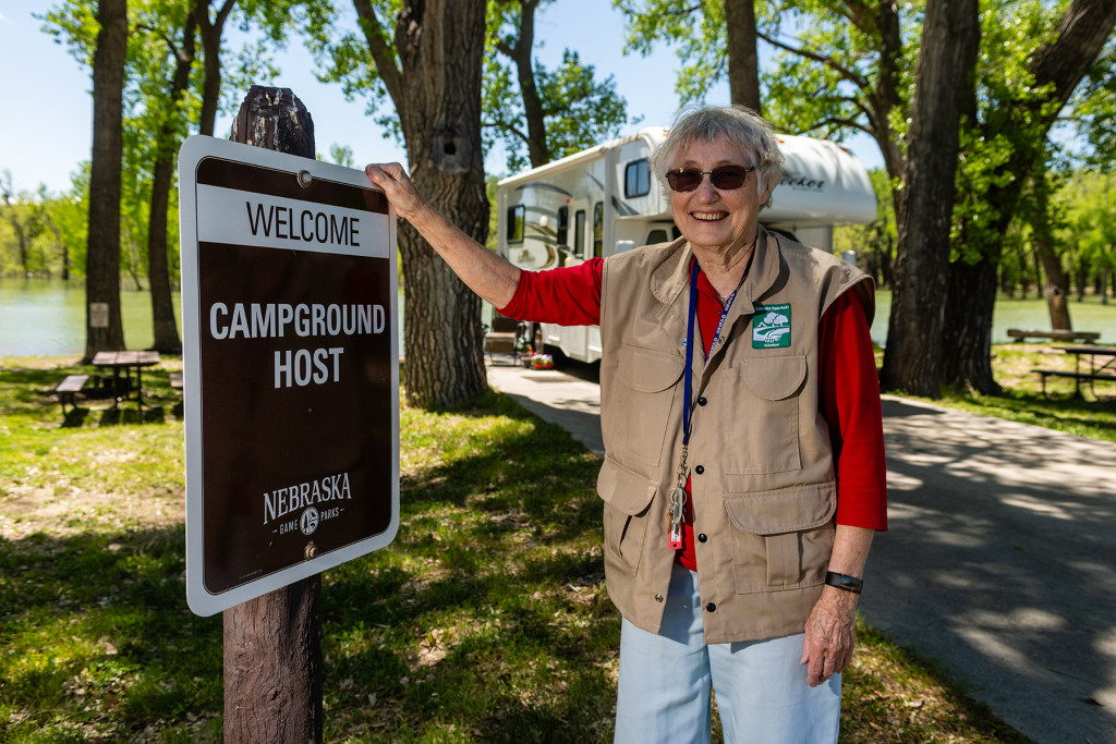 Eleanor Shimek by campground host sign