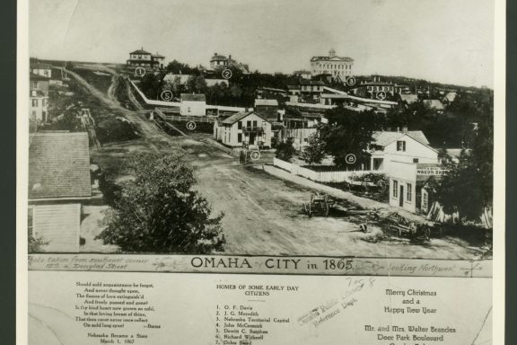 A postcard from 1865 showing the city of Omaha, Nebraska.