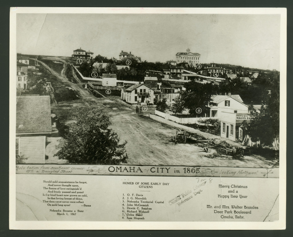 A postcard from 1865 showing the city of Omaha, Nebraska.