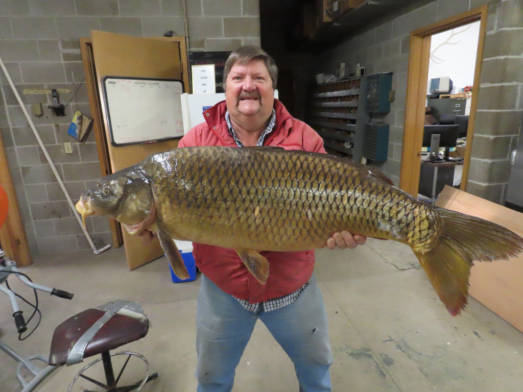 Man with 2023 state record common carp.