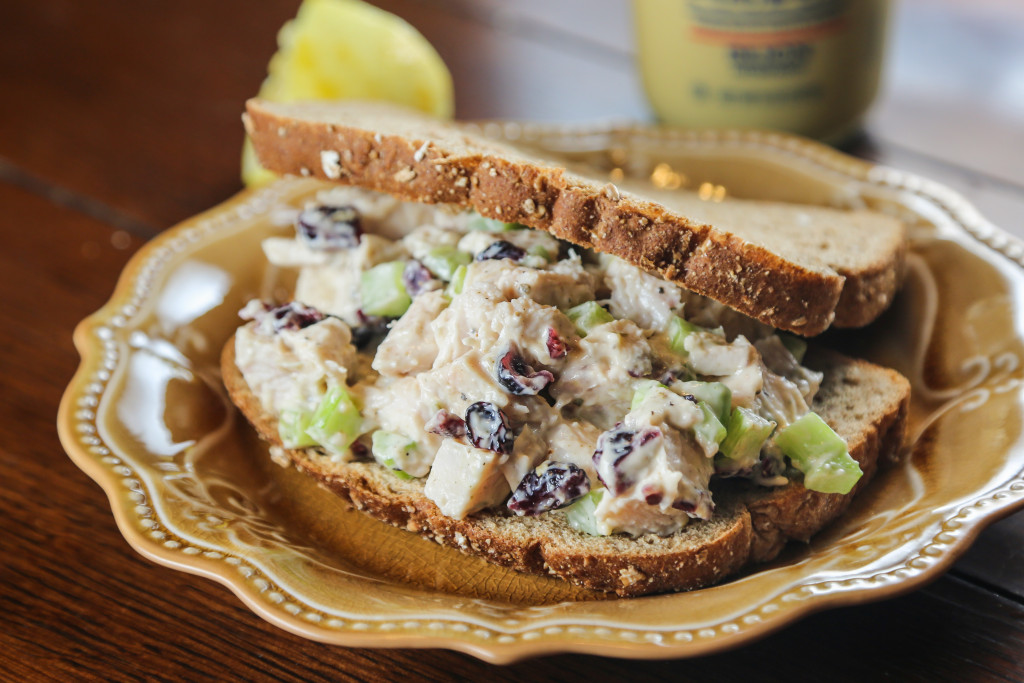 Turkey salad between wheat bread.