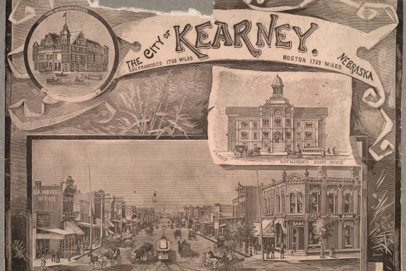 a lithograph drawing touting Kearney as a vibrant city