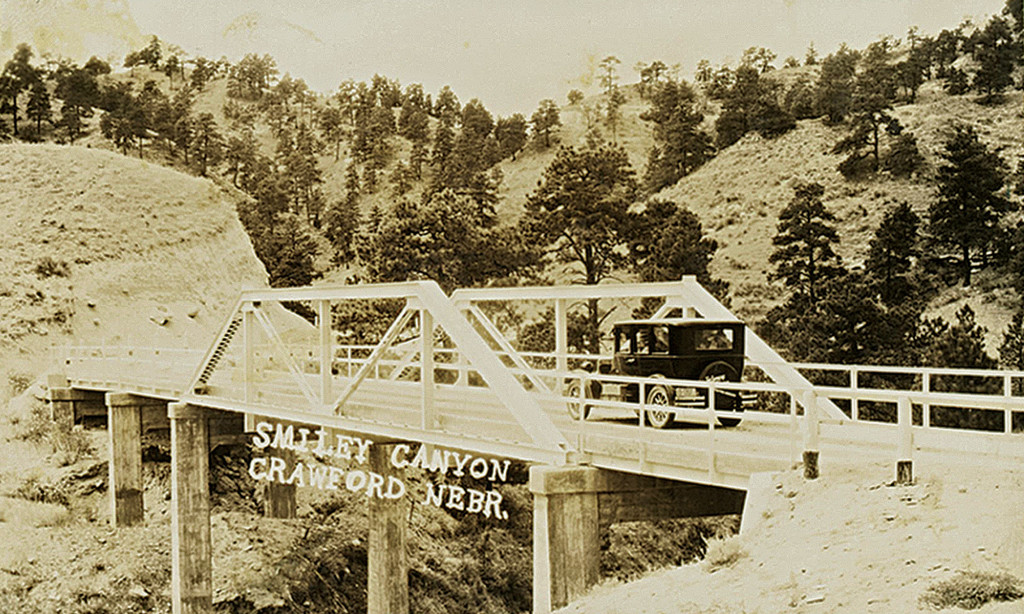 An old bridge at Smiley Canyon before 1950.