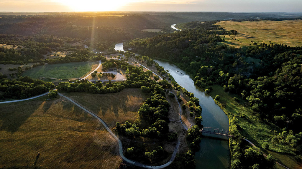 Aerial photo of Smith Falls State Park during summer.