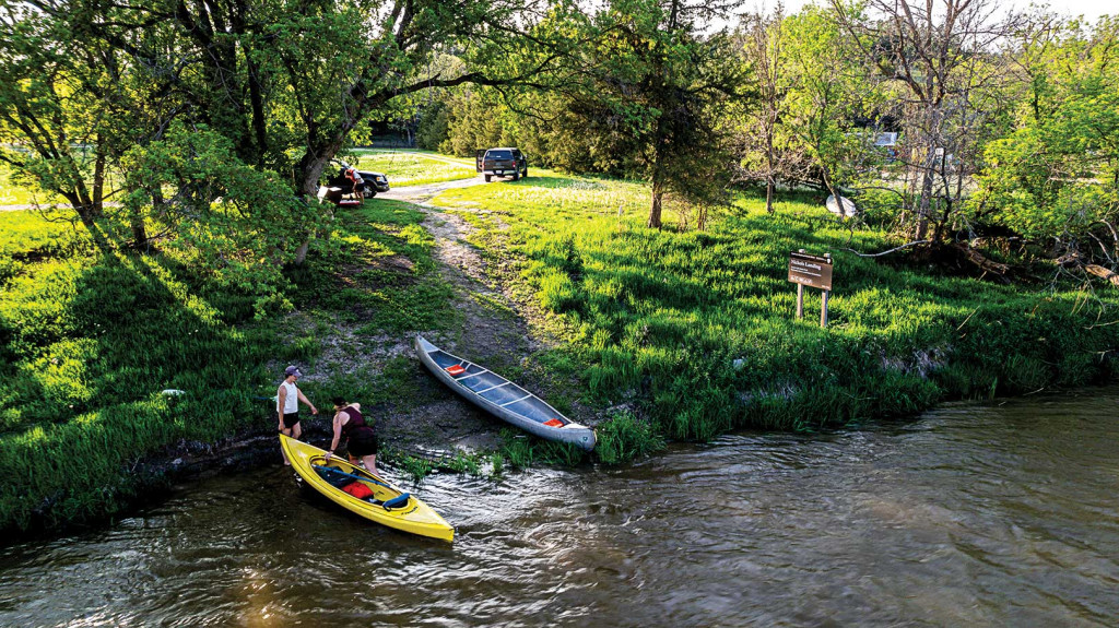 Canoers enter the north side of the park at Nichols Landing to access the waterfall at Smith Falls State Park.