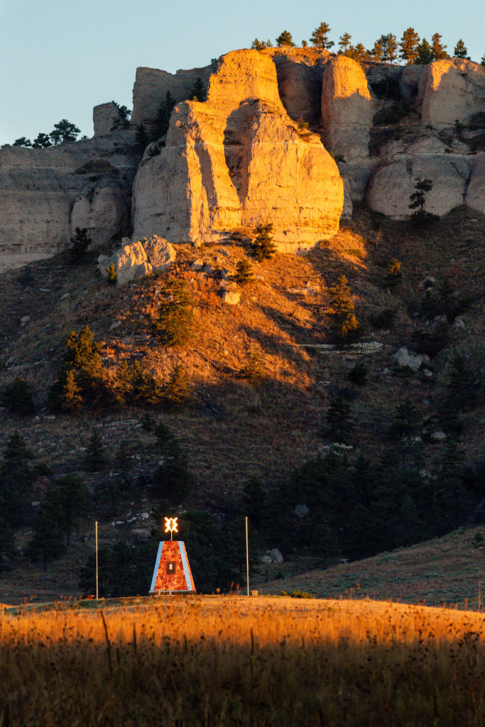 Morning sunlight illuminates the Cheyenne Breakout Monument, just west of Fort Robinson State Park. The monument was constructed in 2016.