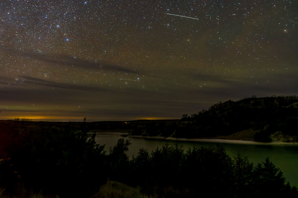 Stars and wispy clouds hang above the Boardman Creek area of Merritt Reservoir.