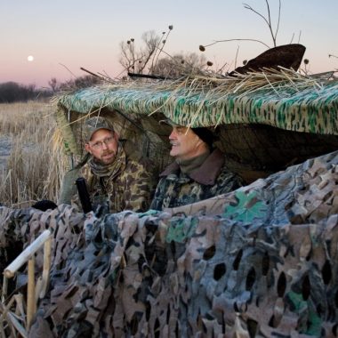 Eric Fowler and Steve O’Hare in a goose blind.